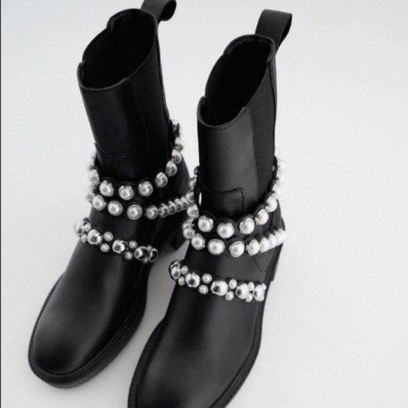 Zara Shoes - NWT RARE Luxury Winter Minimalist Zara Pearl Strap Genuine Leather Ankle Boots